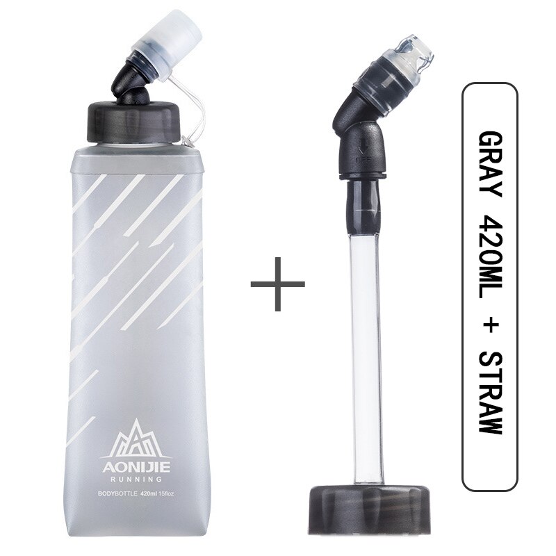 AONIJIE-botella de agua plegable SD21 Frasco blando, 250ml, 420ml, hidratación, vejiga de agua para correr, Maratón, ciclismo, senderismo: 420ml and straw