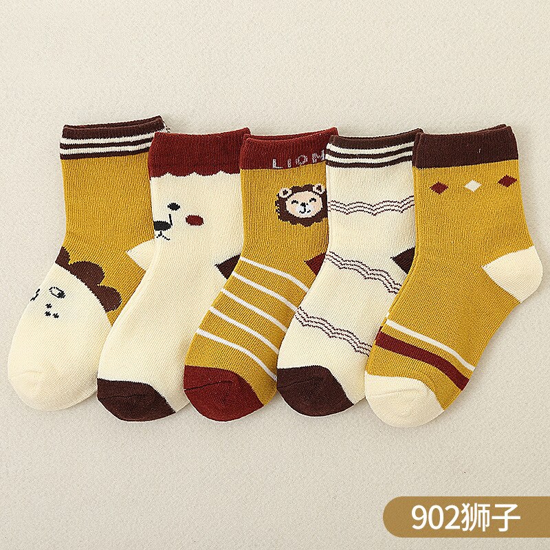 5 Pair Animals Sock Cotton Baby Socks Autumn Winter Children's Student Anti-skid Socks Boys and Girls Multi-color Cartoon: 01 / 4-8T
