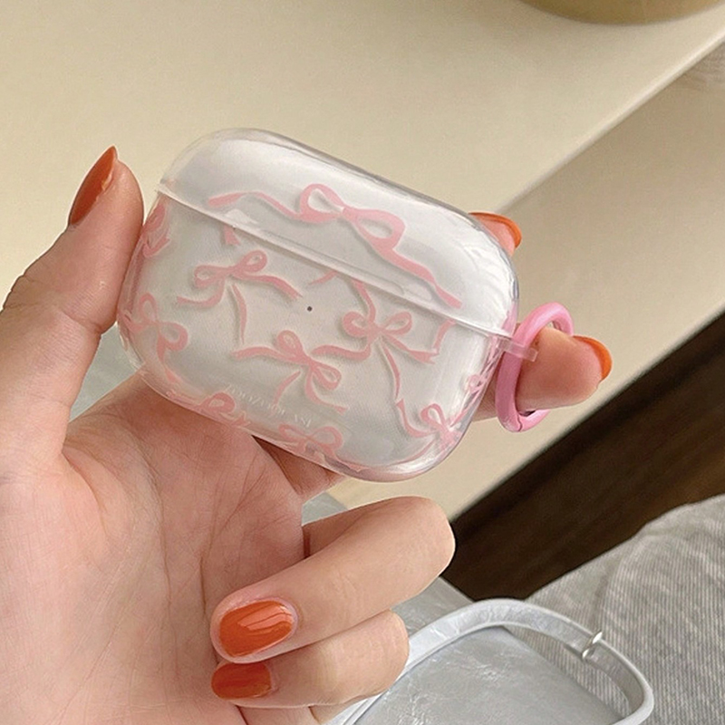 Funda con lazo rosa para Airpods 1/2/3/4, funda protectora suave para auriculares inalámbricos Bluetooth, funda para Airpods Pro 2 con llavero