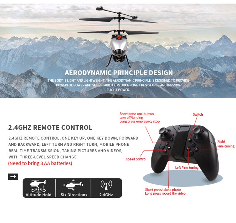 Hélicoptère Rc avec caméra 2.4GHZ sans fil contrôle infrarouge avion à Induction 4 canaux avec gyroscope intégré 500mah grande batterie