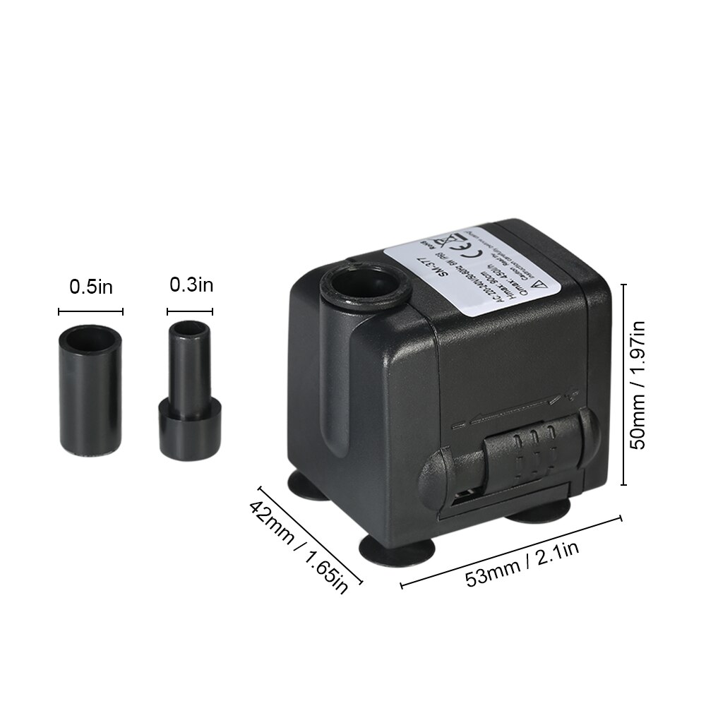 450L/H 6W Submersible Water Pump for Aquarium Tabletop Fountains Pond Water Gardens and Hydroponic Systems 2 Nozzles AC220-240V