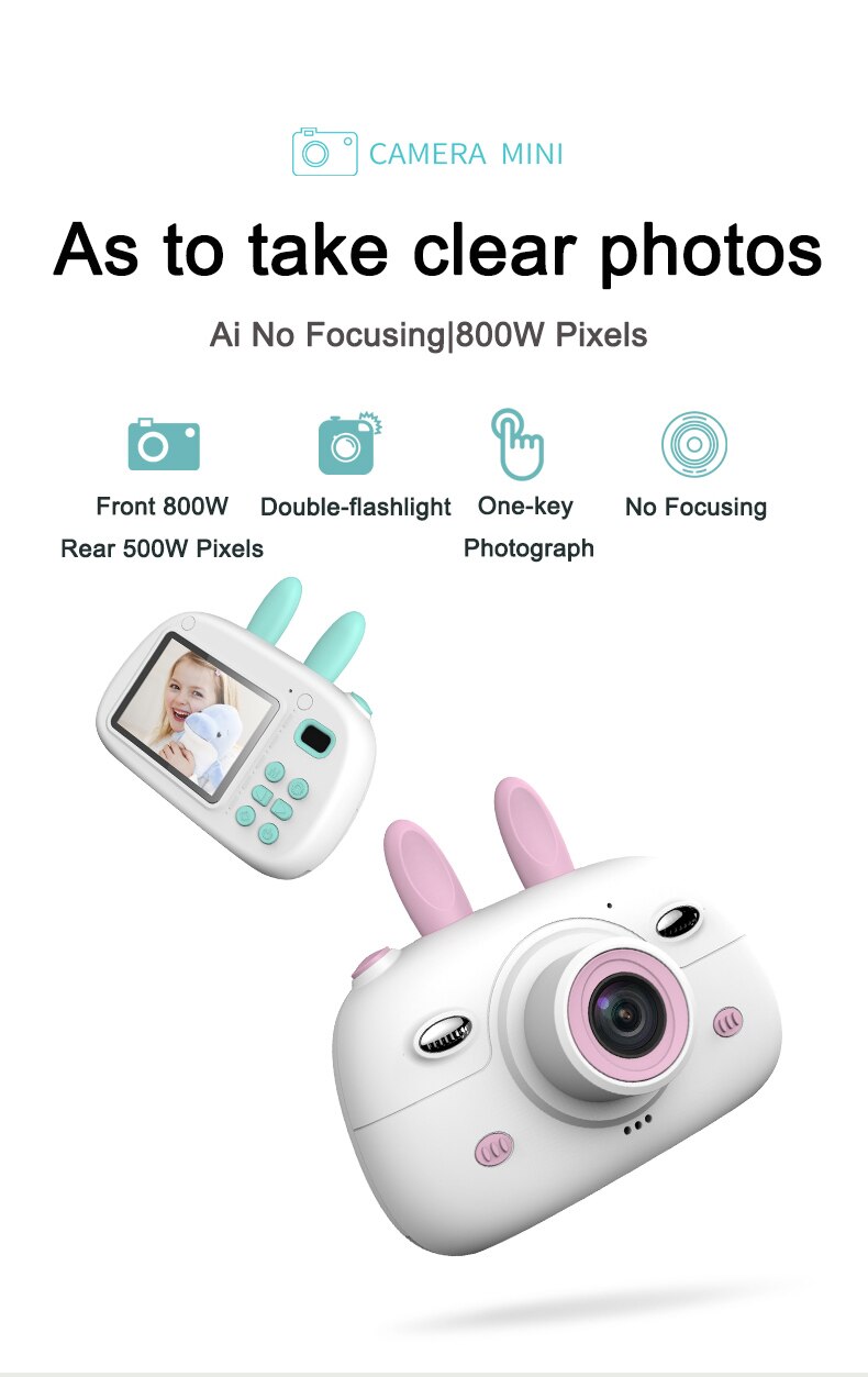 Kinderen Mini Camera Full Hd 1080P 2.4Inch Cartoon Leuke 1800W Dual Lens Kids Camera Speelgoed voor Kinderen