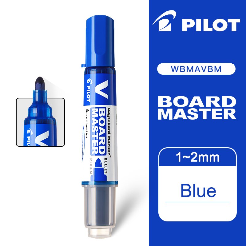 Japan PILOT Whiteboard Pen V Straight Liquid Multi-Capacity Ink Whiteboard Marker WBMAVBM Replaceable Core Office Supplie: 6 Pieces Blue Pen