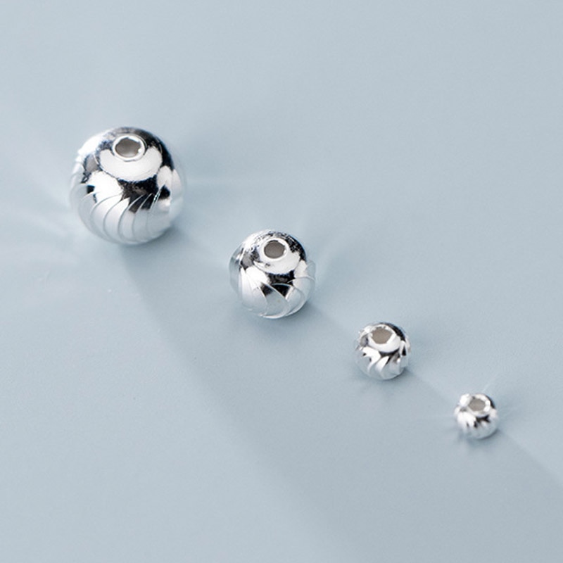 Cuentas redondas sueltas curvadas de Plata de Ley 925, abalorios manuales de 3mm, 4mm, 6mm y 8mm, 1 paquete