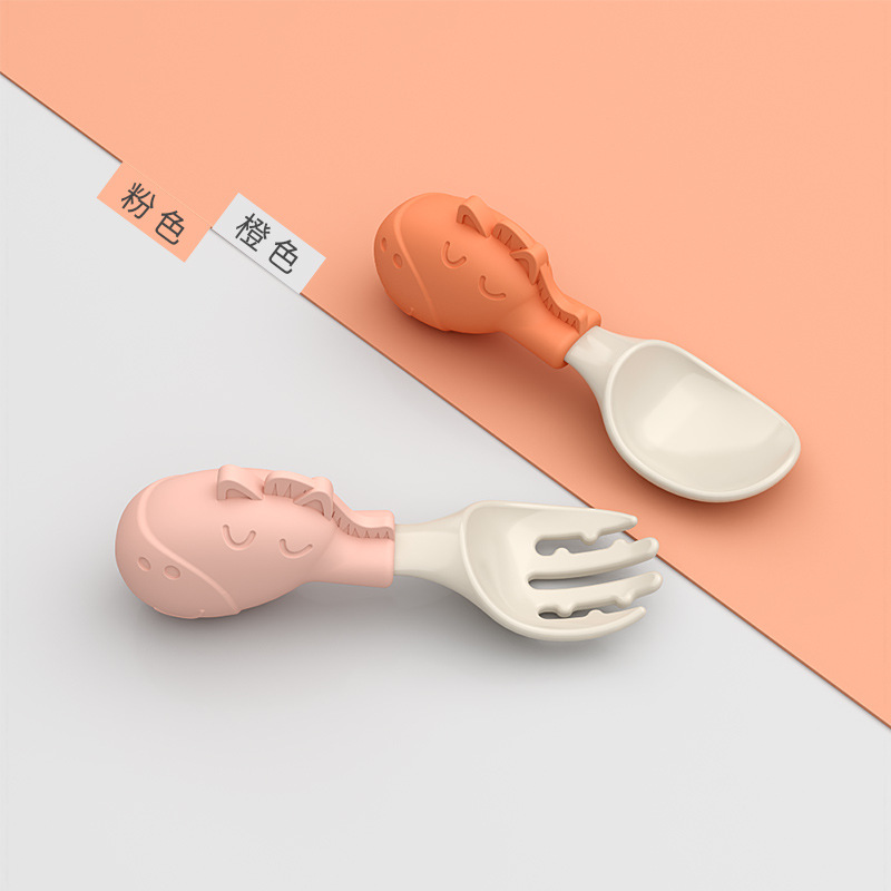 Plastic Soft Baby Spoon Fork Cute Elephant Dolphin Boy Girl Baby Learning Training Feeding Utensils Infant Children Tableware: model 5