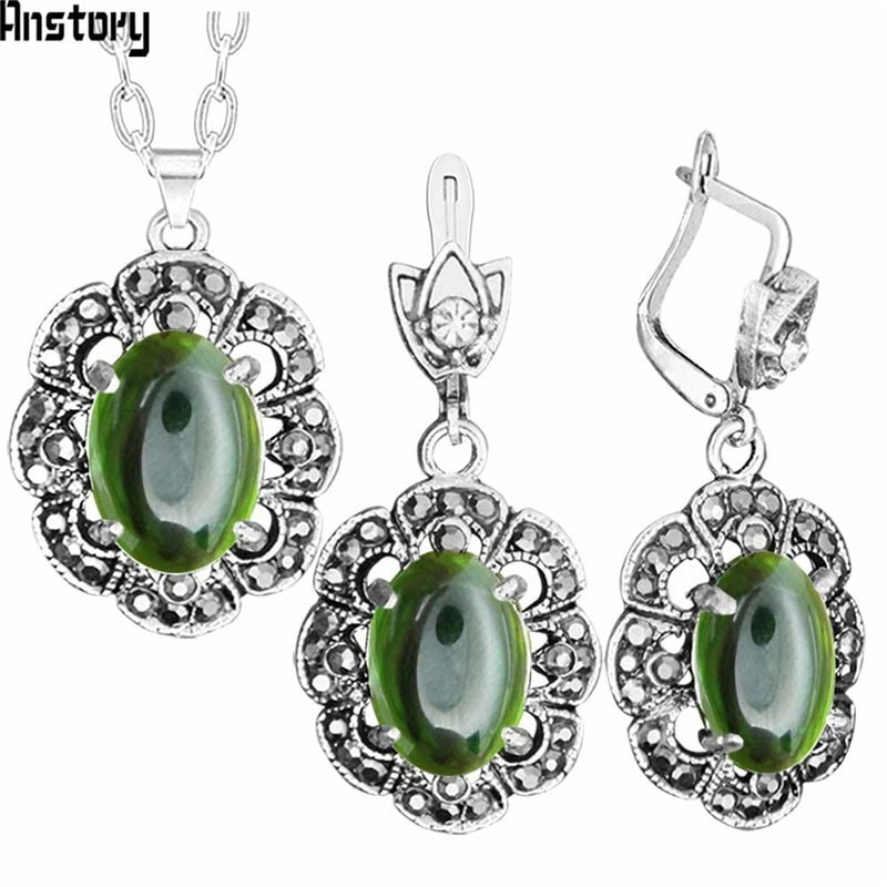 transparent Grün Kristall Halskette Ohrringe Schmuck-einstellen Strass Jahrgang suchen Schmuck Für Frauen TS405