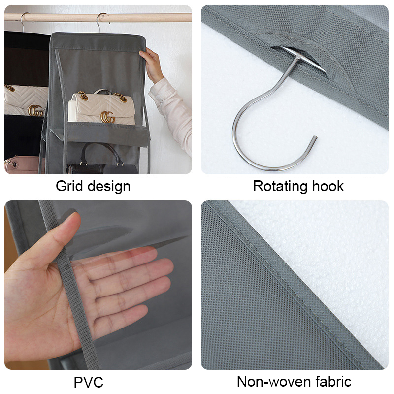 Handtaschenaufbewahrung, hängende Aufbewahrungstasche für Kleiderschrank, Schrank, Tür, Wand, transparent, staubdicht, mehrschichtig, faltbare Tasche, Organizer mit Aufhänger