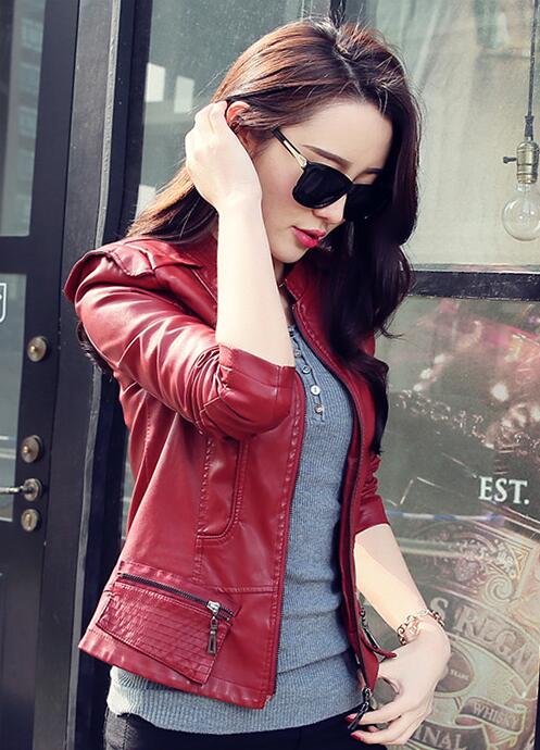Autumn Women Short Leather Jackets Motor Coat PU Solid Casual Jackets Slim Stand Collar Streetwear Women