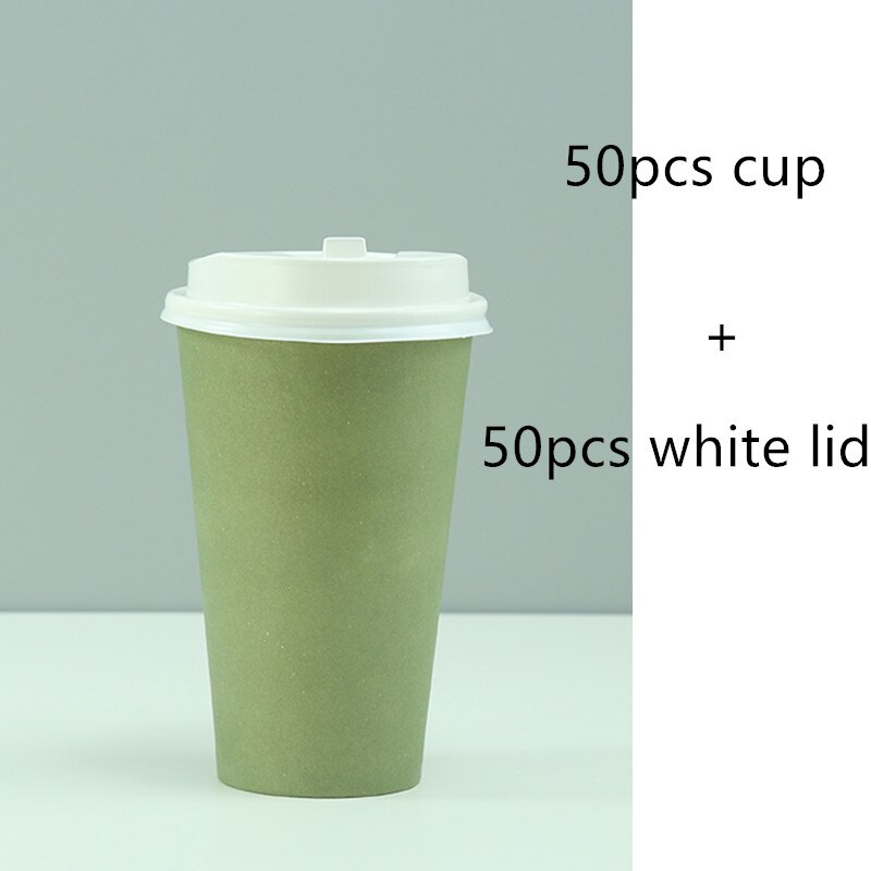 50pcs 500ml pure color disposable coffee cup thickening drink paper cups party wedding beverage cup with lids: cup and lid7