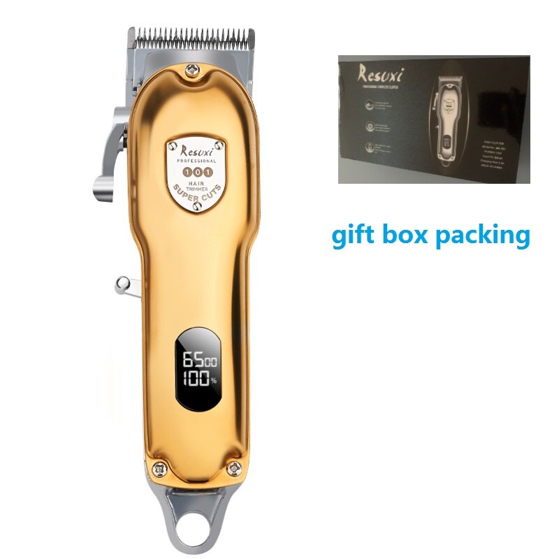 All-metal barber hair clipper electric hair trimmer men cordless hair cutter machine hair cut LCD rechargeable: gold with box
