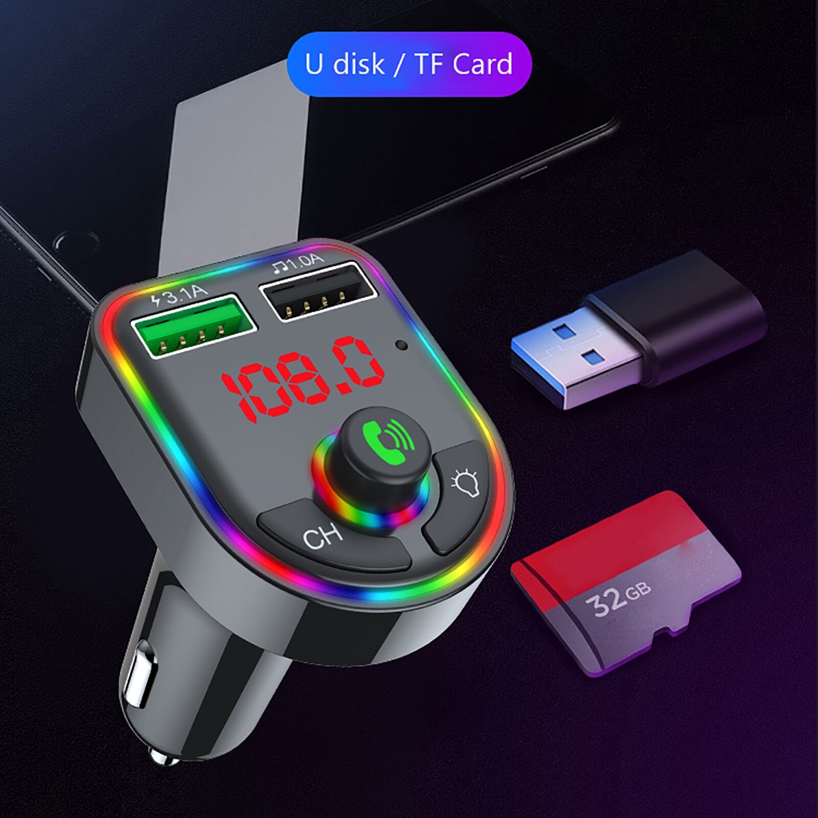 Bluetooth-autoradio-set mit fm-sender , 2  mp3 -anschlüssen und  mp3 abspielgeräten
