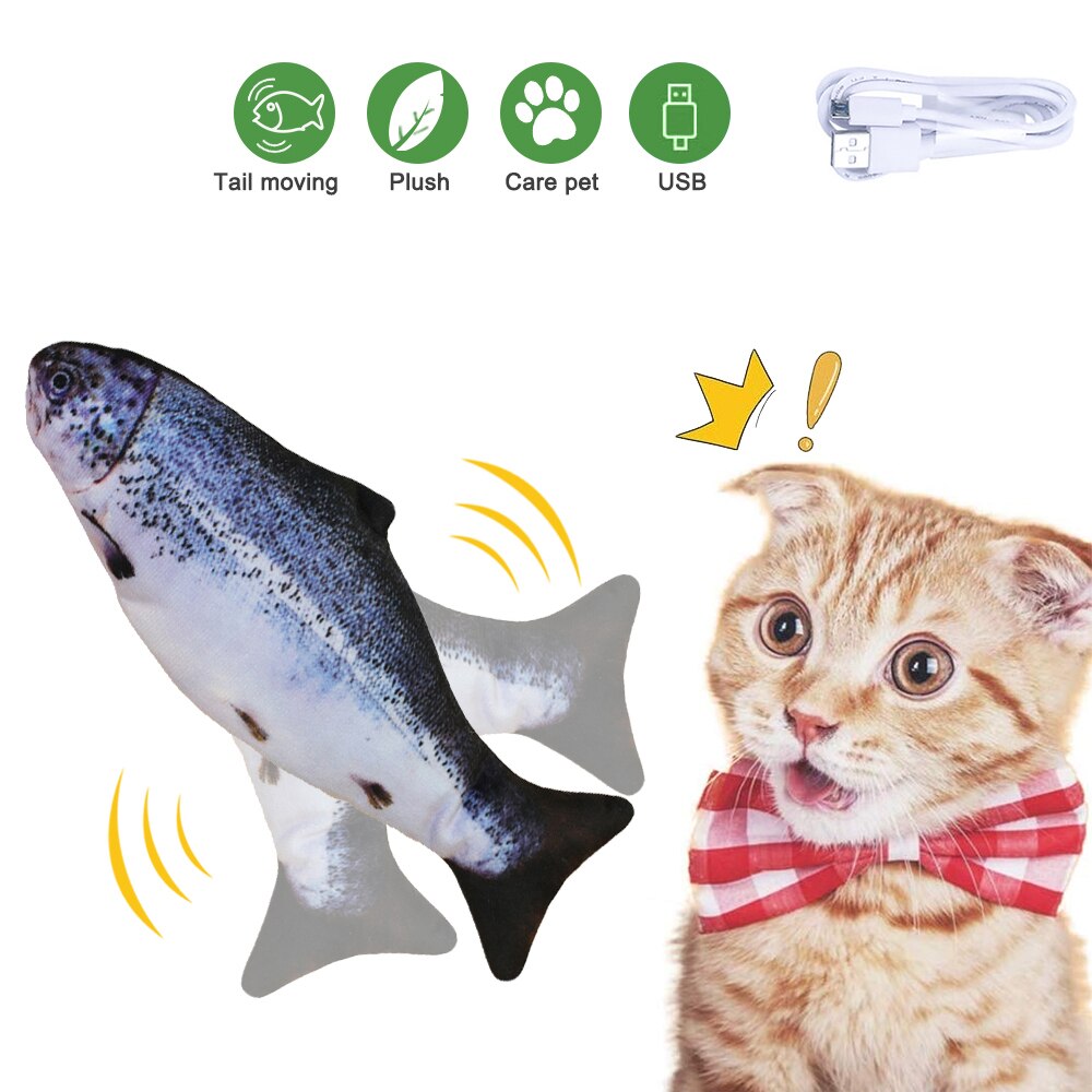 Huisdier speelgoed elektrisch katten speelgoed pluche 3d interactieve elektronische usb bijtbestendige kauw kies bewegende dansende vis speelgoed kitten katten speelgoed: 02