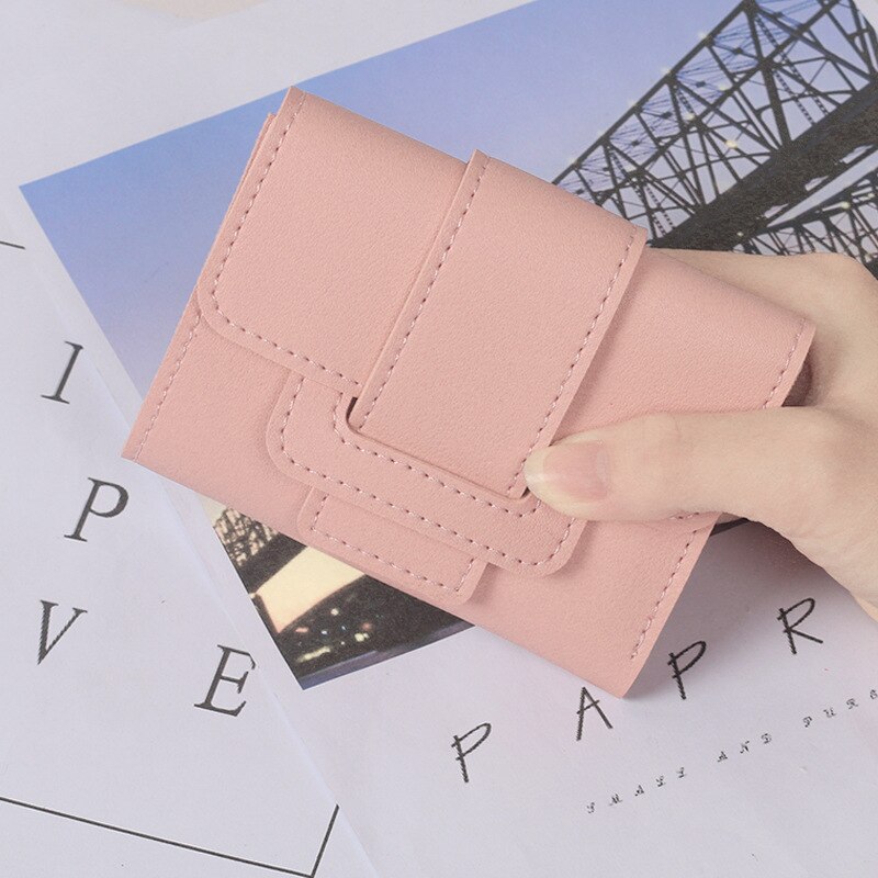 Leisure Casual Solid Color Pull-belt Three Fold Women's Wallet Women's Purse Clutch Students Short Wallet For Female