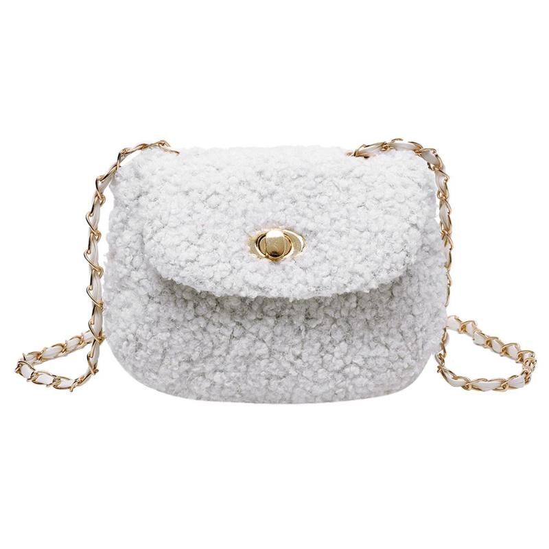 Fleece crossbody handtassen dames effen kleur kleine schoudertassen meisjes kleine schoudertassen portemonnees clutches: Wit