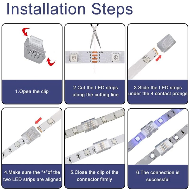 10Packs 4-Pin RGB LED Light Strip Connectors 10mm Unwired Gapless Solderless Adapter Terminal for SMD 5050 LED Strip