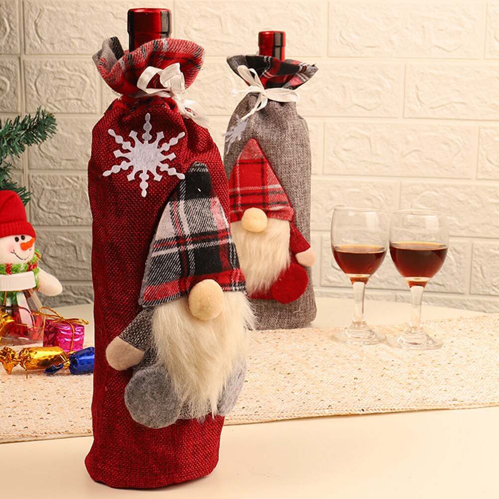 Jul vinflaske støvdæksel ansigtsløs dukke champagnepose santa cluas vinflaskeholder år juledekoration