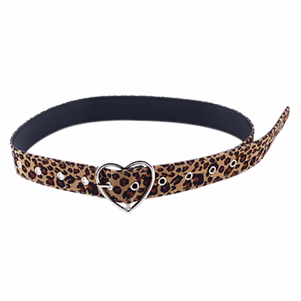 Vrouwen Riem Buikband Paardenhaar Riem Met Luipaard Patroon Metalen Hart Cirkel Gesp Riem