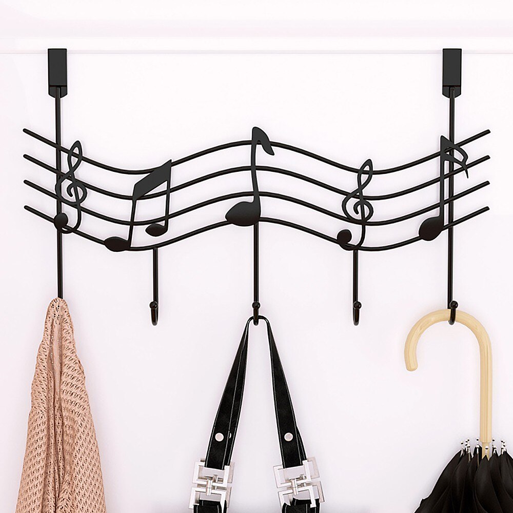 Punch-Gratis Smeedijzeren Deur Achter Haak Rack Landelijke Music Note Stijl Metalen Kleerhanger Boor-Gratis En nail-Gratis Thuis Opslag: black