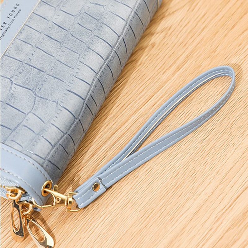 Ladies Wallet Long Zipper Korean Student Stone Pattern Purse Large Capacity Clutch Soft wallet Mobile Phone Bag Red Card