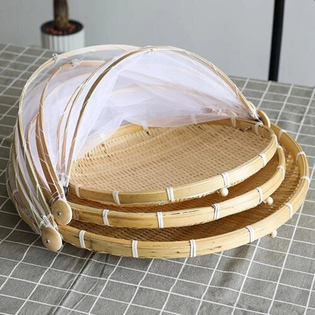 Bamboo Food Tent Cover Basket Hand Woven Mesh Cover Net Food Covers Net Dust Proof Anti Mosquito Food Cover Tent Kitchen Tools