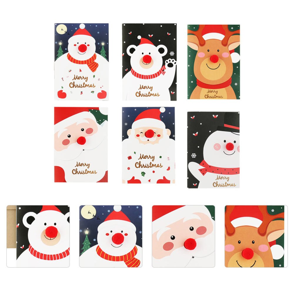 6 stuks kerstgroetkaarten 3d rode neusgroetkaarten met envelop