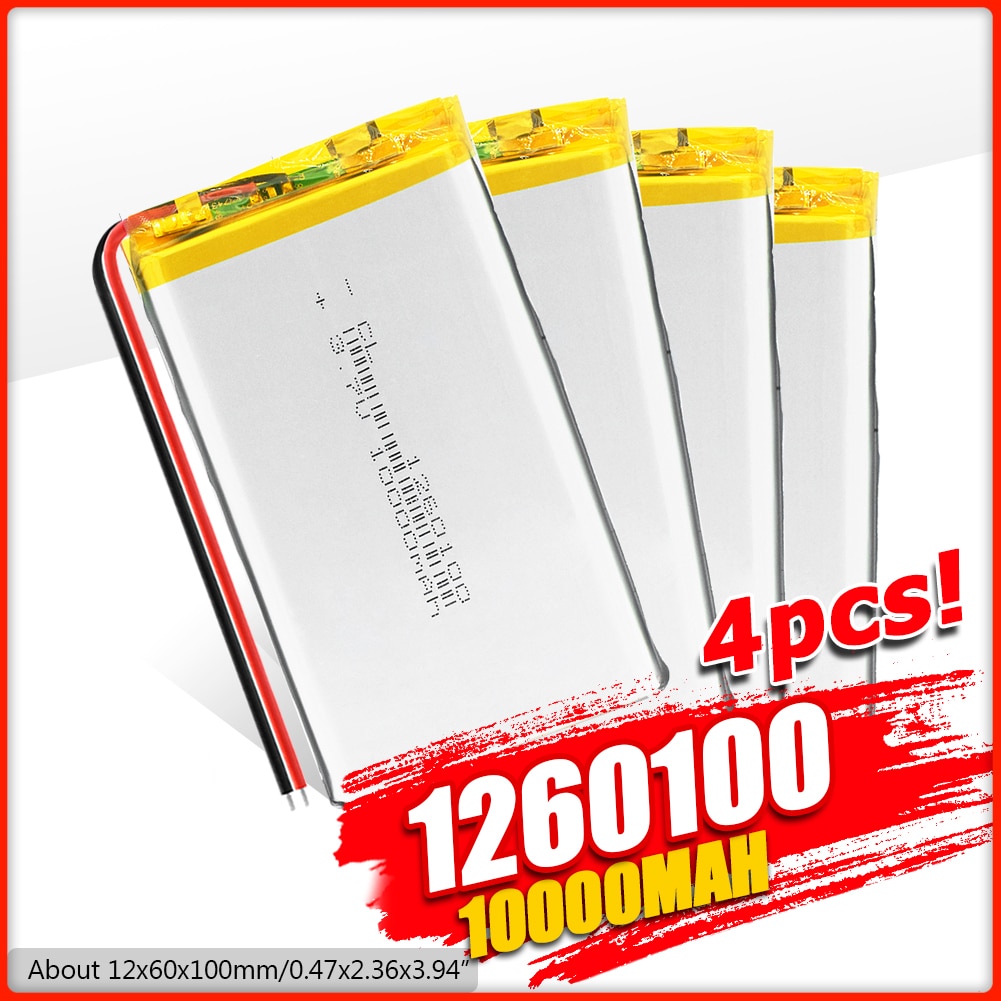 3.7V 10000Mah Lipo Li-Po Lithium Batterij 1260100 Met Pcb Li-Polymeer Batterij Vervanging Voor Tablet dvd Medische Apparaat: 4 x Battery