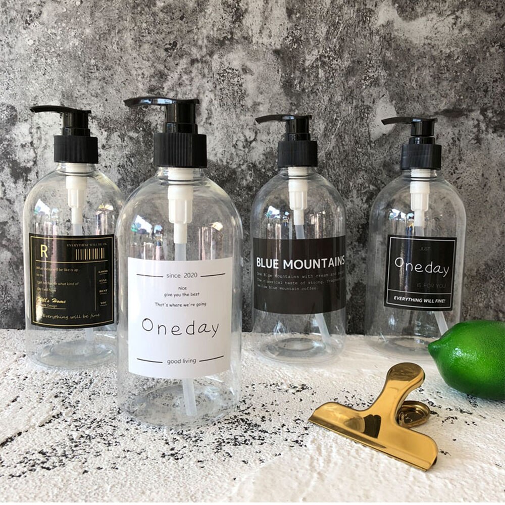 500ml zeepdispensers, badshampoo, douchegel, opbergfles, draagbare vloeibare lotion organizer, plastic flessen, sticker, willekeurig