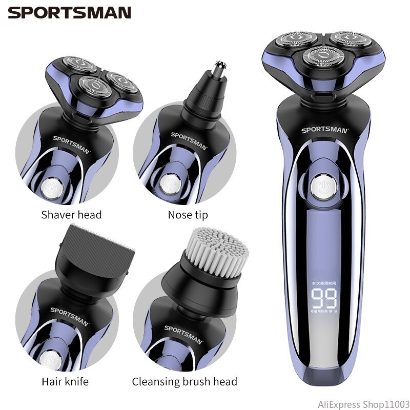 SPORTSMAN SM-530 Electric Men&#39;s Razor Multifunctional Base Rechargeable Digital Washable Shaver