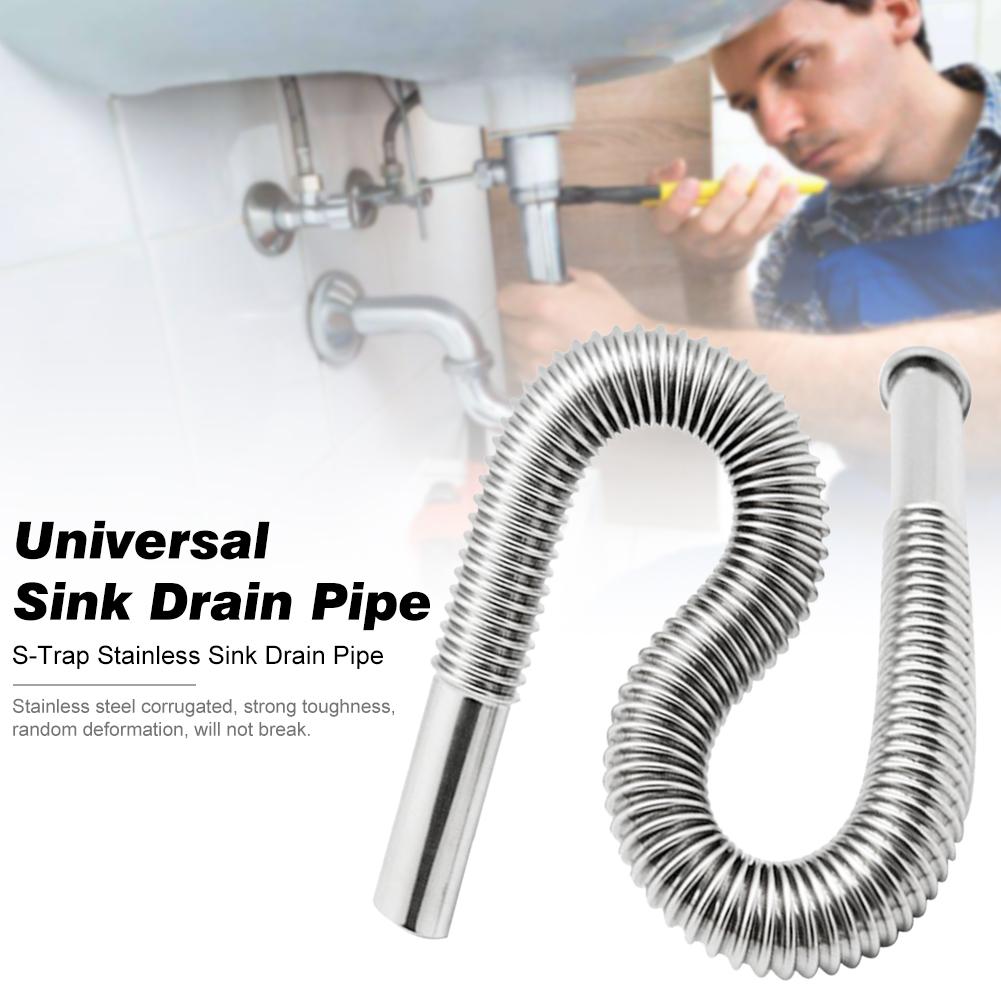 80cm Stainless Steel Siphon Flexible Hose Sink Drain Sinks Bathroom Kitchen Basin Water Tube Pipe
