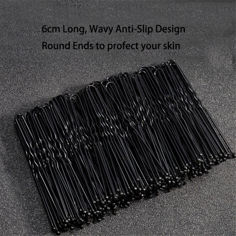 50/100 Uds. De pelo ondulado de 6CM para mujer, pasador en forma de U, pasador de agarre para salón, horquillas, accesorios para el cabello de Metal negro para de moño