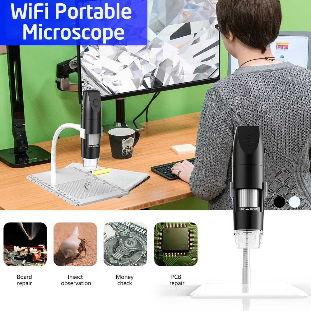 1000x WiFi Digital Microscope inskam316 Portable HD 1080P USB Microscope Camera with Snake-Tube Bracket SwitchFor IOS Android PC