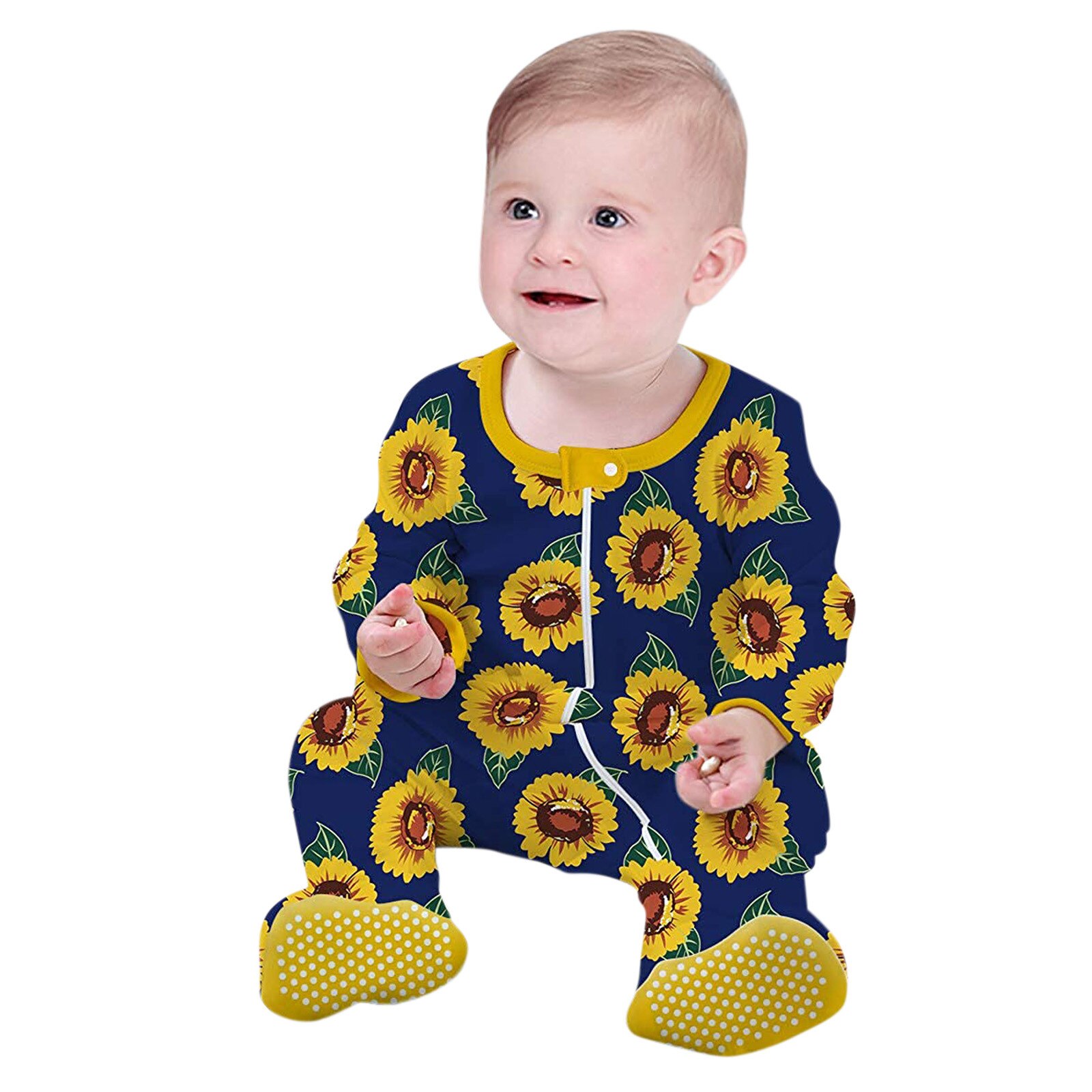 Baby Footies Karosserie Kleinkind Baby Jungen Mädchen Sonnenblume Drucken Schlafanzug Schlaf fuß Postleitzahl Spielanzug-Gesamt Baby Kleidung
