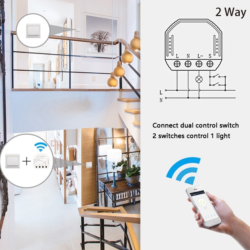 Variateur de lumière LED WiFi intelligent ABSF pour interrupteur Smart Life/Tuya APP télécommande 1 commutateur, fonctionne pour Alexa ou Google Home