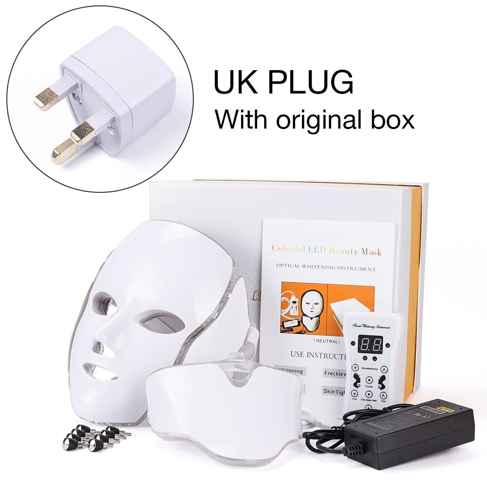 Led Facial Mask 7 Colors Light Photon Therapy Mask Skin Rejuvenation Brightening Skin Shrink Pores Device: Neck  UK