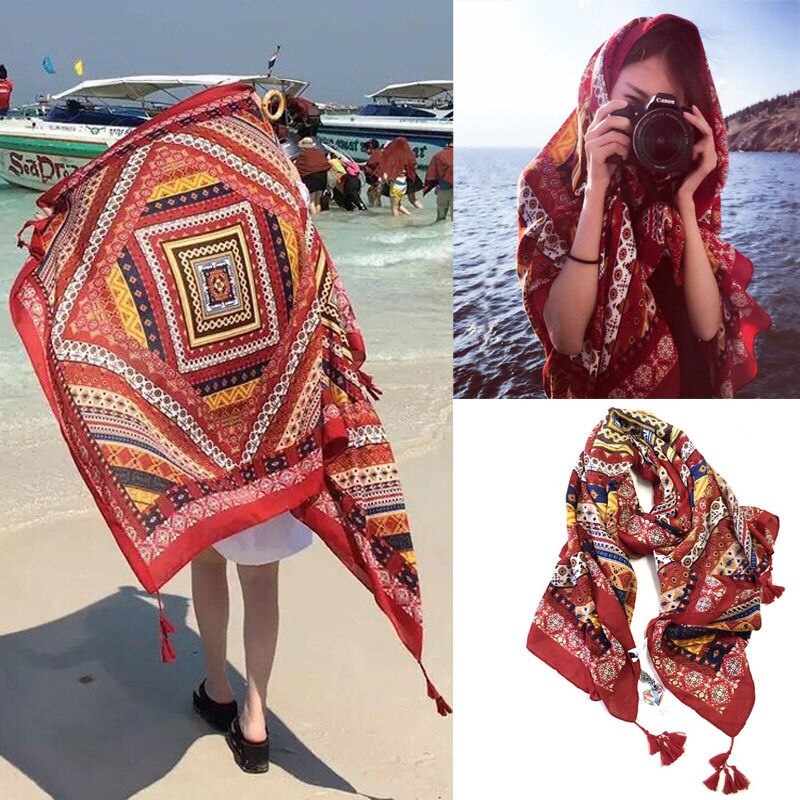 Indiske hippie sjal strand tørklæder linned varm retro geo boheme sjaler ombryder tørklæder bikini dække op