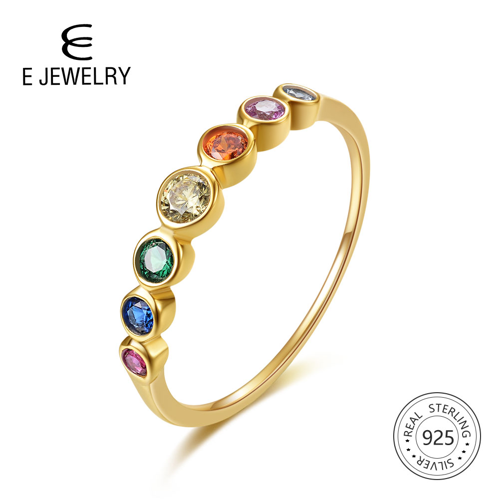 E 925 Sterling Zilveren Regenboog Edelstenen Ring Voor Vrouwen 14K Vergulde Zilveren Sieraden Ringen Kleur Zirconia Bruiloft ringen