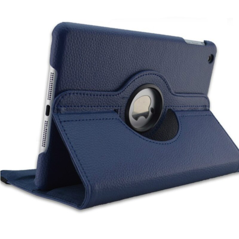 360 Degrees Rotating PU Leather Flip Cover Case For iPad Mini 1 2 3 Stand Holder Cases Smart Tablet Case A1432 A1454 A1600 A1490: dark blue