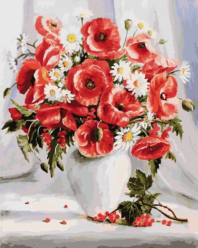 Huacan maling efter tal blomst i vase tegning på lærred håndmalet maleri kunst gør-det-selv billeder efter nummer sæt boligindretning: Szhc 5892