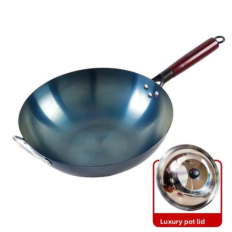 Traditionele wok met platte bodem, ongecoat en ingebrand, geschikt voor thuisgebruik, elektrische keramische kookplaat, antiaanbaklaag.: Geel / 16cm-25cm