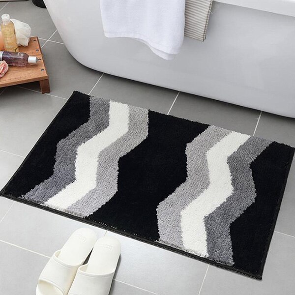 Eenvoudige Geometrische Patroon Tapijt Dikke Massaal Deur Matten Thuis Slaapkamer Badkamer Tapijt Absorberend Antislip Deurmat Keuken Vloermat: 50X80cm(19.6x31.5in) / WavyBlack
