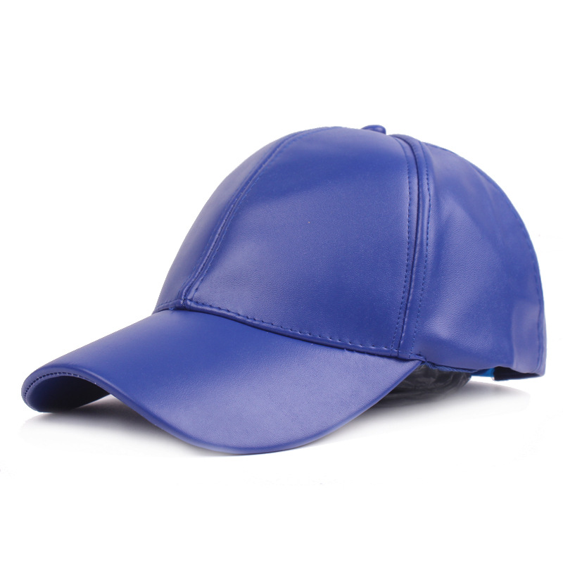 Damer og menn hatt pu skinn baseballcaps visir lys brett solid herre hiphop-caps utendørs solhatt justerbare sportscapser: Blå