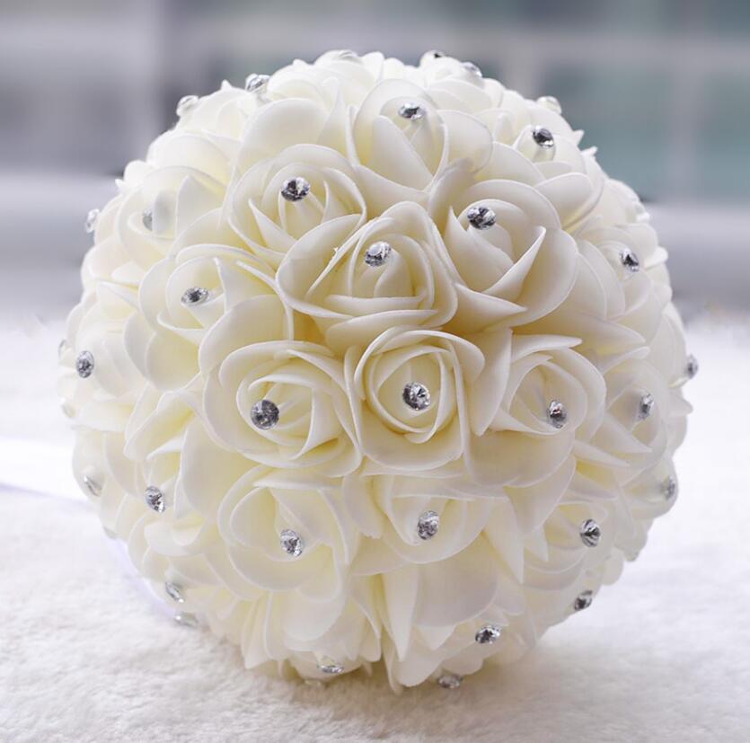 AYiCuthia boeket zijde bloemen Bridesmaid Wedding Foamflowers White Rose Bridal bouquet White Satin Romantic Wedding bouquet