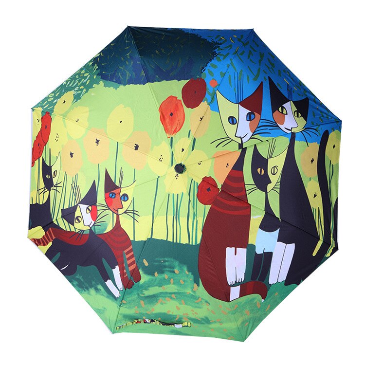 Fashion Art Illustrazione Del Fumetto Gatti Ombrelli Pioggia Ombrello di Sole 3 Pieghevole Ispessimento 8 Costola Creativo Parasole Donne Ombrelli: 5