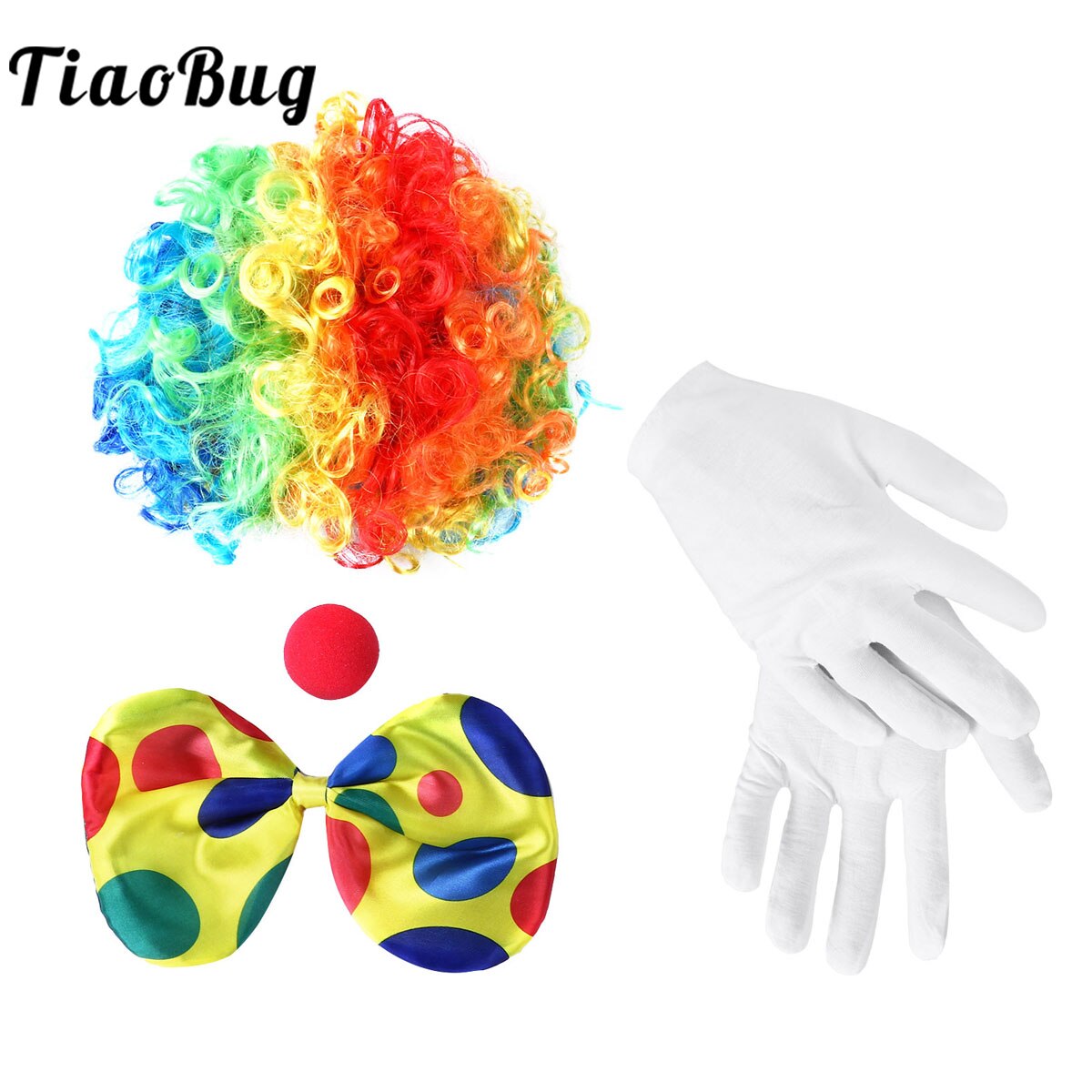Conjunto de disfraz de payaso, peluca de circo arcoíris, esponja, puntos en la nariz, pajarita, guante, conjunto de Halloween, fiestas de Navidad, carnavales, accesorios de Cosplay