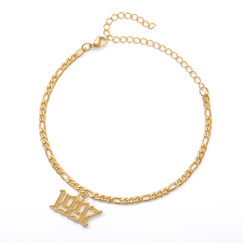 Bracelet cheville numéro d'année bracelets de cheville pour femme boho bijoux lien cubain chaîne de pied acier inoxydable police ancienne anglaise bracelet de cheville or: 1997