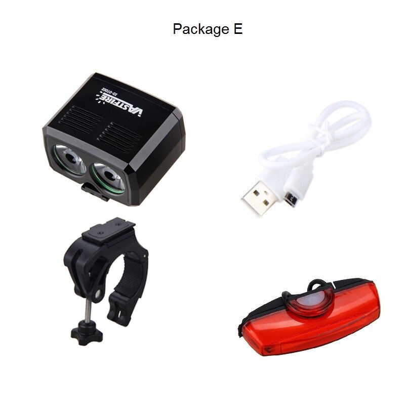 MTB USB Rechargeable mini Bike Light Set Powerful Lumens LED Front Bicycle light Headlight Road Cycling Safety Flashlight: Package E
