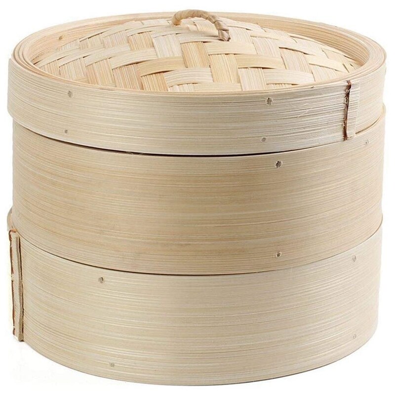Bamboe Stoomboot 2 Tier 8 Inch Dim Sum Mand Rijst Pastakoker Set Met Deksel Door Stoom Mand Voor Groenten