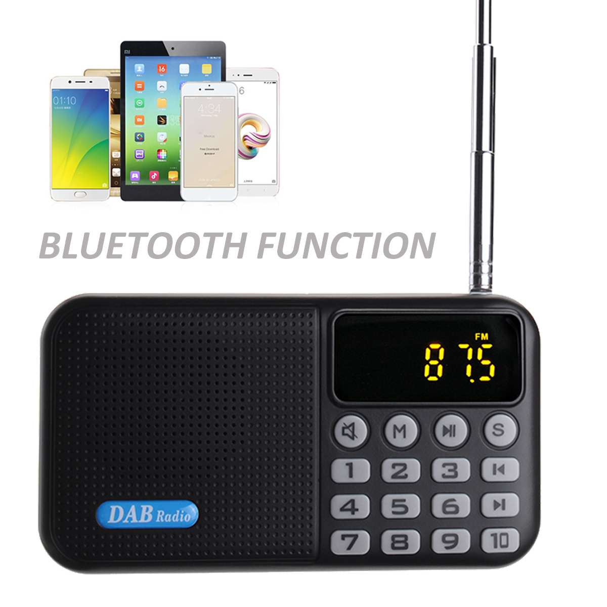 Digital DAB DAB+FM Radio Player Receiver Mini Portable bluetooth Speaker Stereo Music FM Receiver