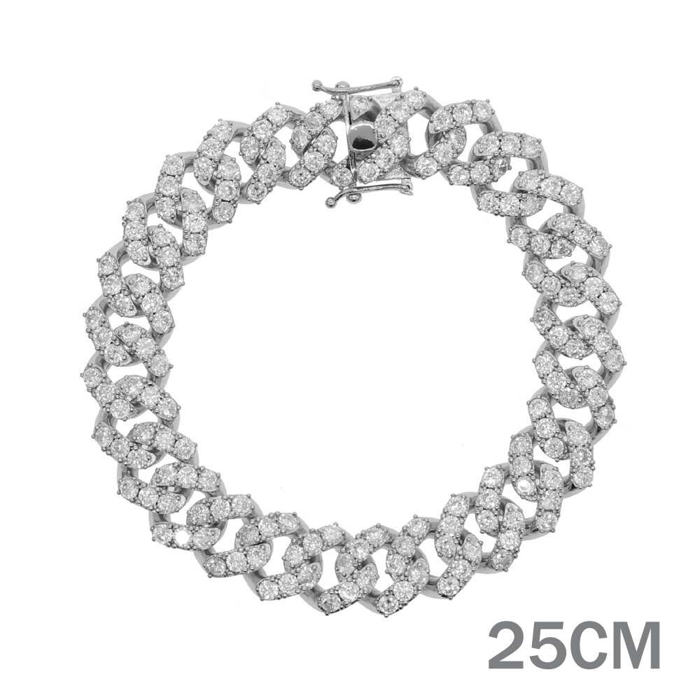 Hip Hop 1 Row cz baguette anklet Punk For Wonem anklet 14mm Iced Out Cubic Zircon Miami Curb Cuban Link Chain anklets Jewelry: Silver 25CM