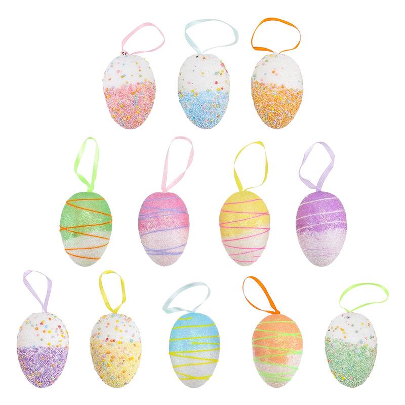 12Pcs Adorable Easter Eggs Decorative DIY Crafts Classic Easter Ornament Simulation Egg Hanging Scene Layout Decoration
